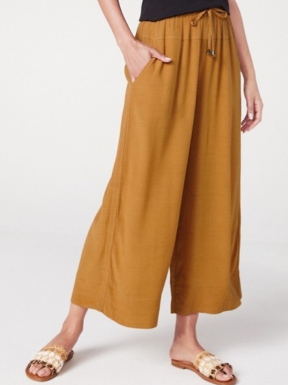 The Odells Relaxed Wide-Leg Drawstring Pants in Amber Brown. Sz. L Lagenlook.